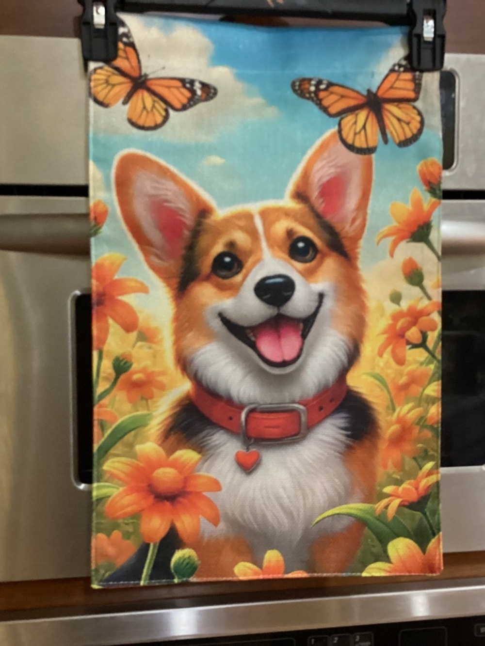 NEW Double sided Burlap Garden Flag, Corgi, Butterflies